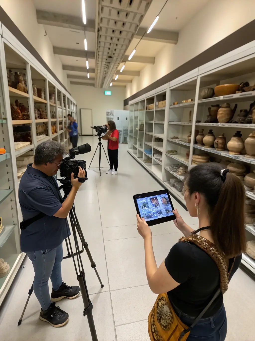 A group of volunteers working together to digitize old Breton music manuscripts and recordings in a community archive.